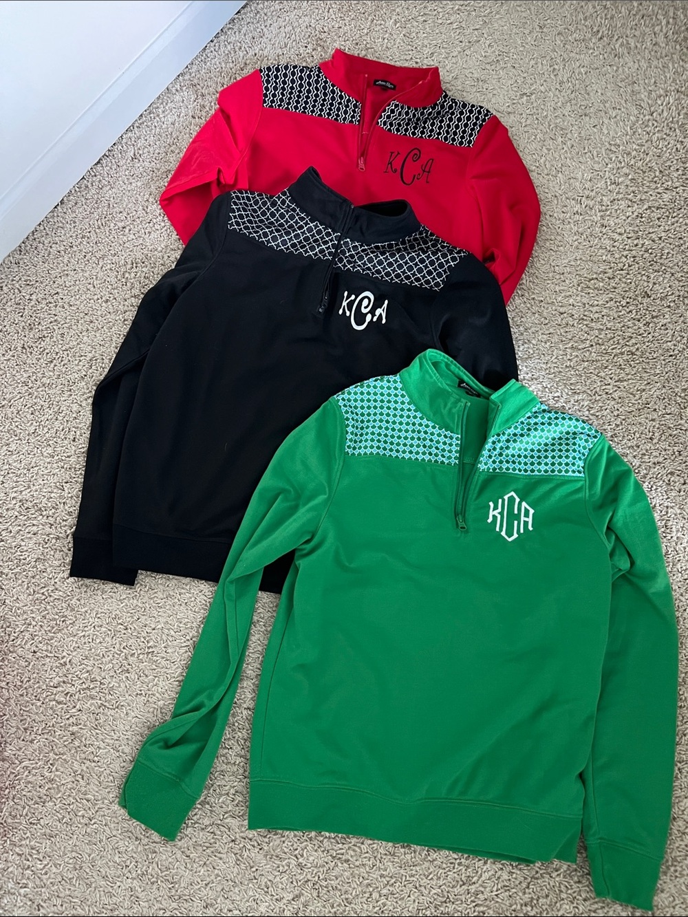 Monogram Quarter-Zip Pullovers - Red, Black, Green